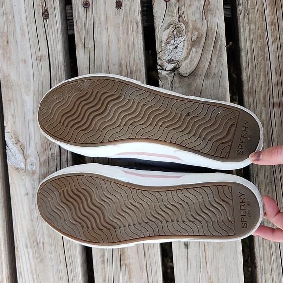 Sperry Pier Wave 9.5 Slip On Canvas Leather Sneaker Shoe Blue Pink - Picture 6 of 7